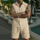 thumbnail image 1 of Ceisia Men's Loose Fit Linen 2-Piece Set Sleeveless Button-Down Shirt with Elastic Waist Drawstring Shorts Gifts, 1 of 7