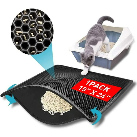 Cat Litter Mat, 24x15 inch Litter Box Mat,Honeycomb Double Layer Trapping Litter Mat Design,Waterproof Urine Proof Kitty Litter Mat,Easy Clean Scatter Control