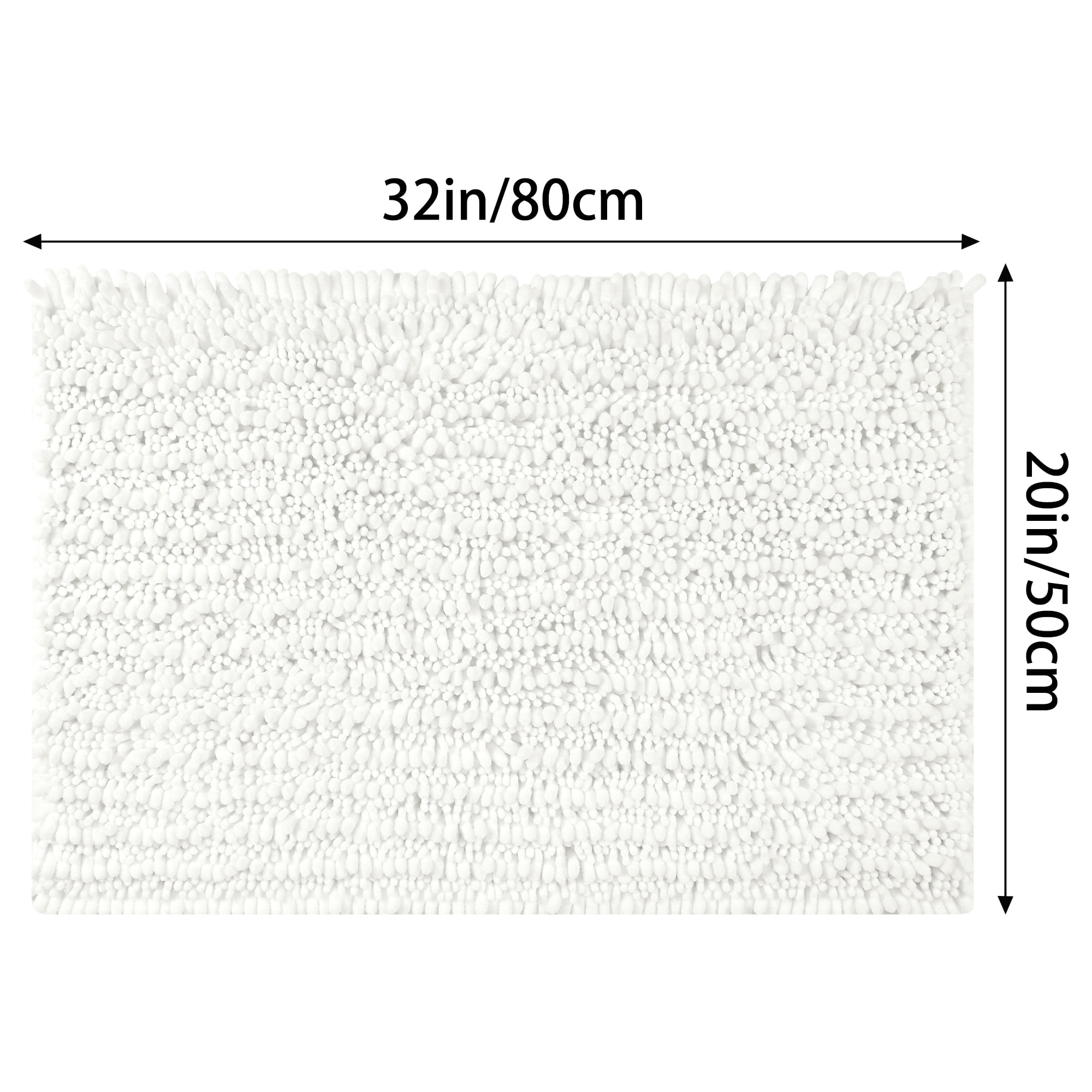 Unique Bargains Chenille Bathroom Rugs Non-Slip Bath Rugs Plain Washable Soft Shower Mat White 20" x 32"