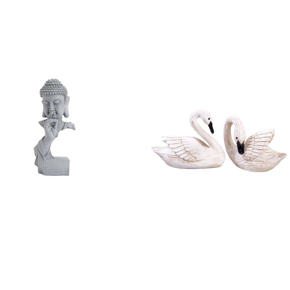 Siruishop Figurine de Méditation Gautama Bouddha Sculpture de Collection Shakyamuni pour Jardin Crémaillère Statues de Cygne Décoration de Gâteau Couple d'Oiseaux pour Chambre Bureau Salon