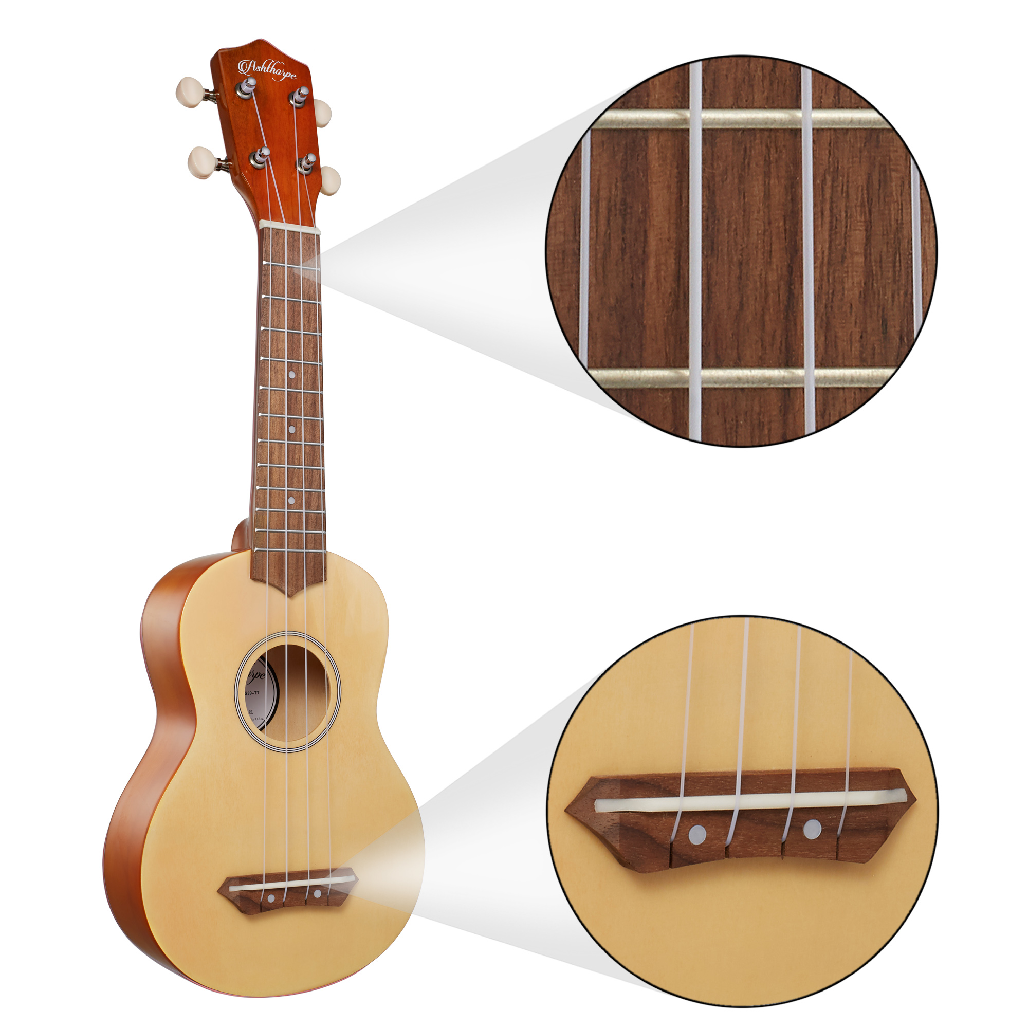 Ashthorpe Soprano Ukulele for Beginners, 21-inch Uke Bundle Kit for Kids - Two-Tone