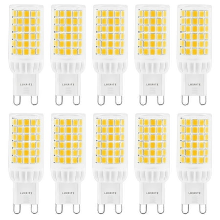 

Luxrite G9 LED Bulb Dimmable 5W=45W T4 Halogen Equivalent 6500K Daylight 500 Lumens Ceramic G9 Bi-Pin Base UL Listed 10 Pack