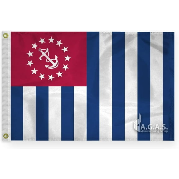 AGAS USPS Yacht Ensign Flag - 12 x 18 Inch - Printed 200D Nylon - Stitched Edges - Brass Grommets Canvas Heading - US Power Squadron Boat Ensign Flag.