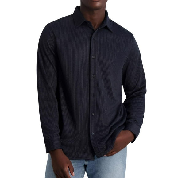 Karl Lagerfeld Mens Brushed Stripe Button Up Shirt, Blue, Medium