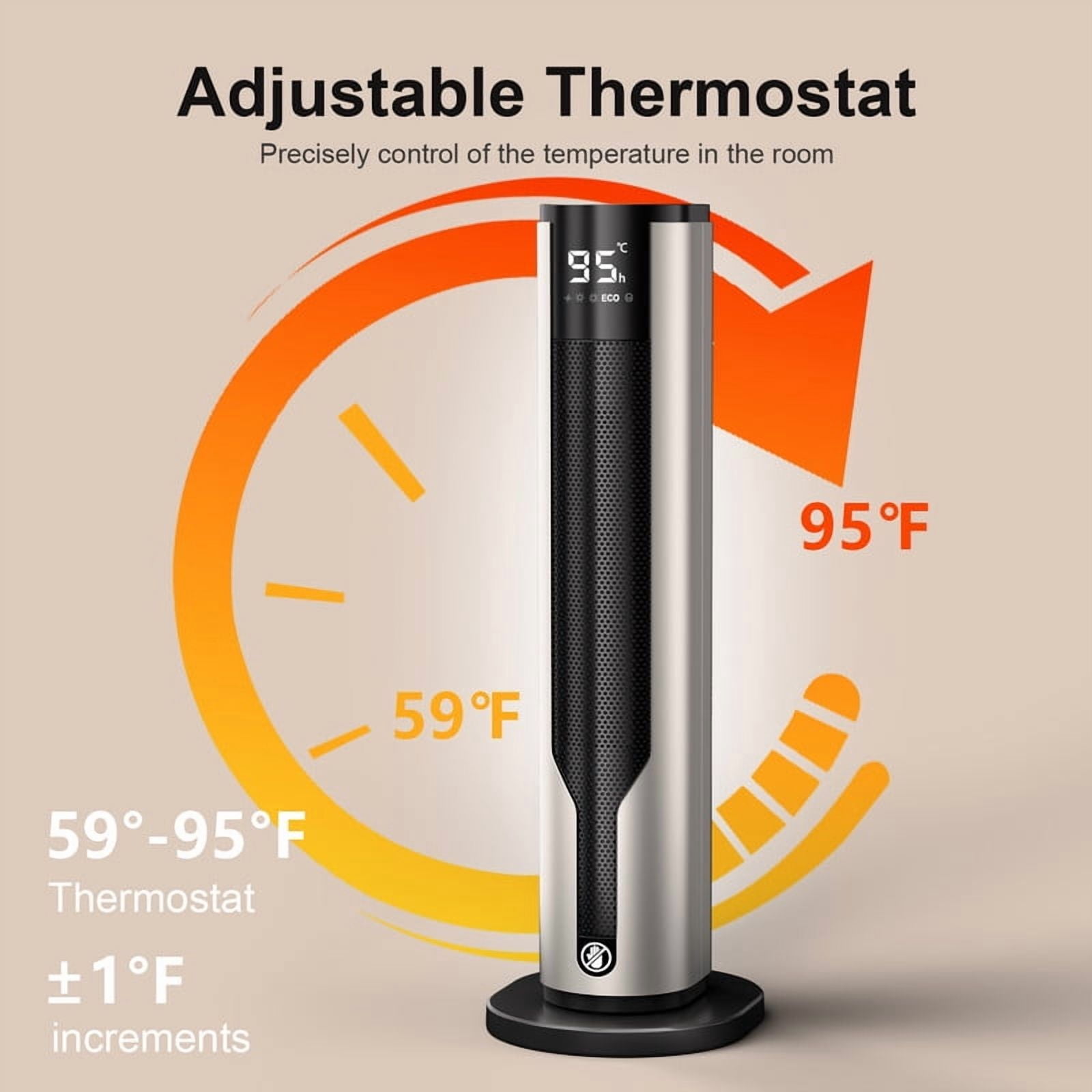ATUPEN Space Heater, 1500W PTC Electric Heater with Thermostat, 70° Oscillation Timer for Indoor Bedroom