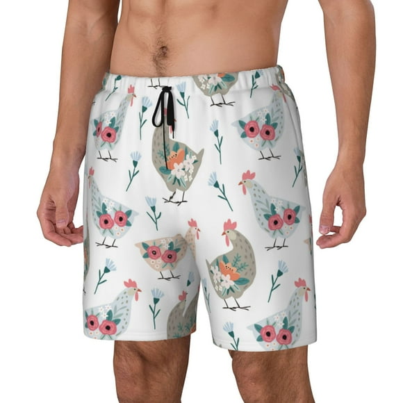 Balery Funny Chicken Bañador para hombre, shorts de playa de secado rápido con entrepierna y forro de compresión-3X-Large