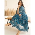thumbnail image 5 of XL LOVE By Janasya Indian Women's Plus Size Blue Dobby Georgette Ikat Printed Flared Dress, 5 of 5