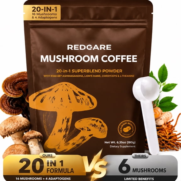 Mushroom Coffee with 16 Superfood Mushrooms & 4 Adaptogens, Instant Mushroom Coffee Supports Focus, Energy & Immune Health, 6.35oz