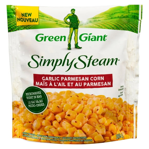 Green Giant Simply Steam Maïs À L'Ail Et Au Parmesan. Un plat d'accompagnement délicieux. SS Maïs à l'ail et au parmesan