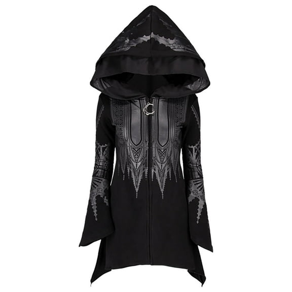 Tiweut Hoodies for Womens Fashion Hoodies Dark Punk Gothic Printed Long Sleeve Hooded Irregular Sweater Tops Black,L