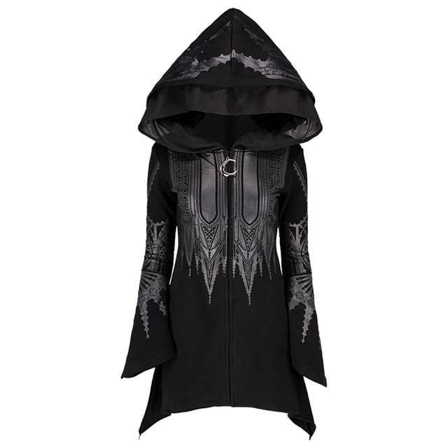 WEAIXIMIUNG Sweatshirts pour Femmes Grande Taille Mode Décontractée Punk Foncé Gothique Imprimé Noir Long à Capuche Imprimé