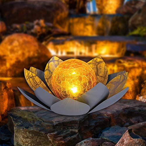 Huaxu Solar Light Outdoor Metal Glass Decorative Waterproof Garden Light LED Lotus Flower Table Lamp 