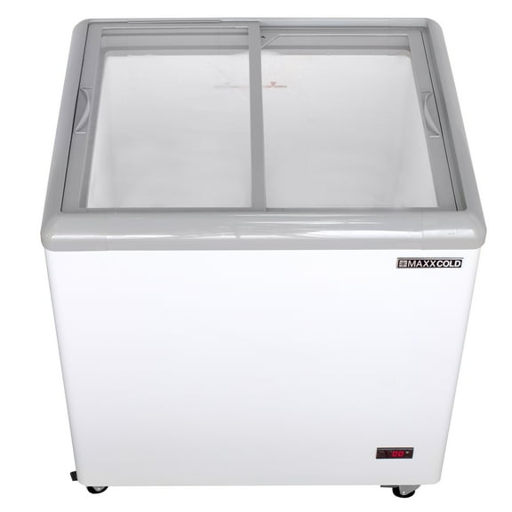 Maxx Cold Sliding Glass Top Mobile Ice Cream Display Freezer, 31"W, 5.8 cu. ft. Storage Capacity,  Equipped with (2) Wire Baskets, in White (MXF31F)