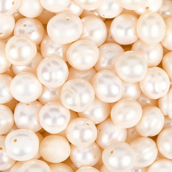 1 Box 100PCS Beige Freshwater Round Shape Pearl Beads with Holes Genuine Real Summer Natural Cultured Spacer Loose Pearls Bead Bulk for Jewelry Making Bracelets Necklaces DIY Craft Supply