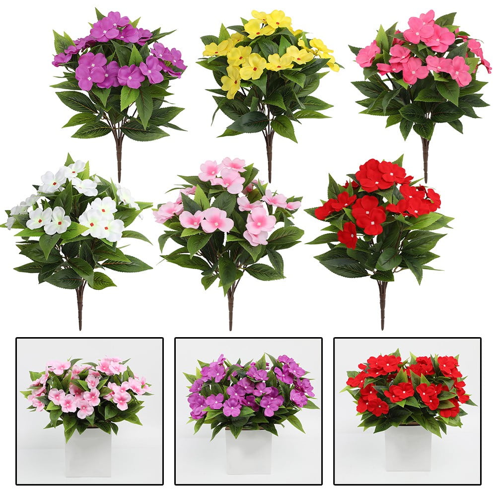 Vibrant 4 Pcs Artificial Impatiens Flowers For Year-Round Outdoor Decor!