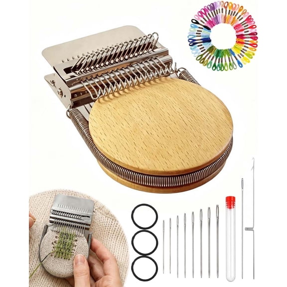 Knit Patch Kit - Mini Darning Loom, Small Weaving Tool for Clothing Repair, 14 Hooks Weaving Loom Tool for Jeans, Socks, Sweaters and Scarves, for Visible Mending, Decorative Stitching and DIY Repair