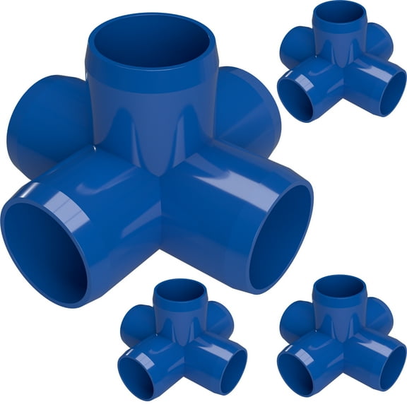 FORMUFIT PVC Fitting, 5-Way Cross Side Outlet, Furniture Grade, 1-1/4" Size, Blue, 4-Pack (F1145WC-BL-4)