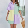 thumbnail image 5 of Colorful T Shirt Dress for Women Collared Button Down Shift Dress A Line Flare Striped Cute Teen Girls Preppy Outfit, 5 of 9