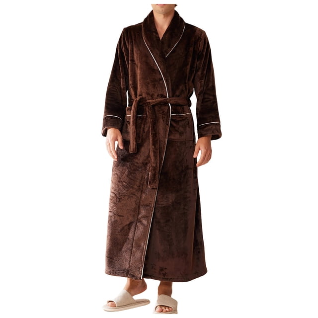 Men's Winter Bathrobe Long Thick Loungewear Warm Soft Comfortable Cozy Home Wear Robe for Cold Weather
