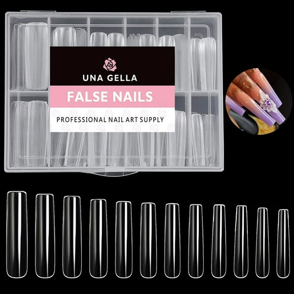 UNA gELLA Nail Tips Square gel Nails Tips 216 PcS No c curve Nail Tips XXL Extra Long Nail Tips Full cover Square Straight Tips No c curved Fake Nails Tapered Square Nails For Acrylic Nails