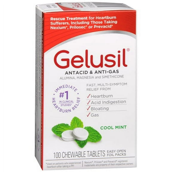 Gelusil Antacid, Anti-Gas Chewable Tablets, Mint 100 ea(pack of 2)