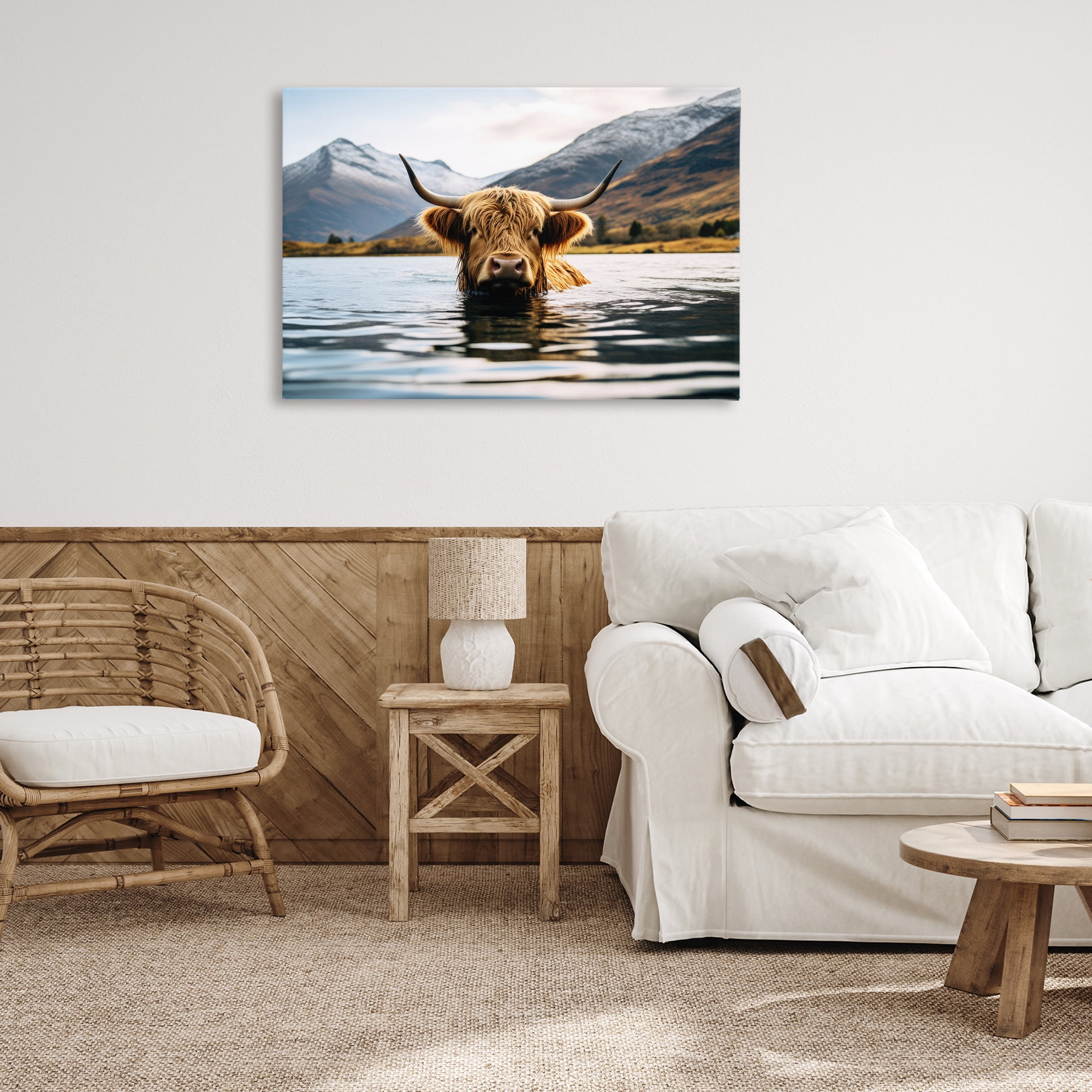 Stupell Industries Cattle Peeking from Water Animals Photography Wrapped Canvas Art Print Wall Art, 36 x 24
