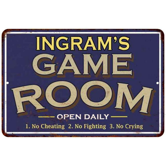 INGRAM'S Blue Game Room Sign Metal Wall Decor 8x12 208120002222