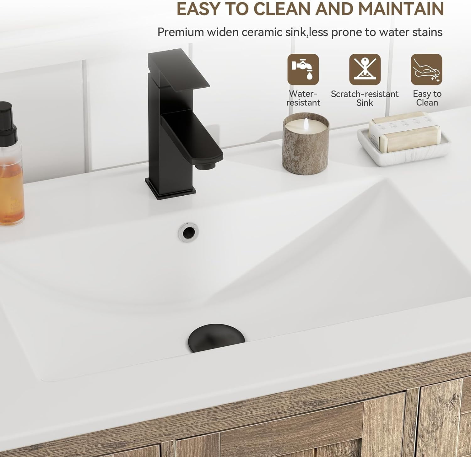 ELECWISH 36" Farmhouse Bathroom Vanity with Sink Combo, Rustic Vanity Cabinet with Ceramic Under Mount Sink Combo with Faucet Set, Four Sliding Drawers, Adjustable Shelf, Rustic Brown