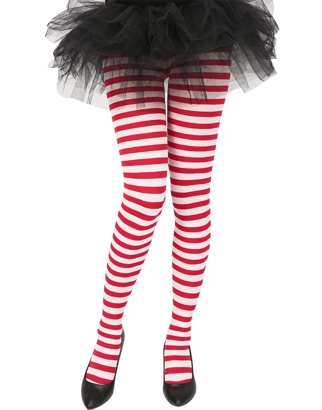 Women Lady Red & Green Stripy Pattern Burlesque Hoise Pantyhose Tights One Size 
