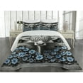 thumbnail image 2 of Ambesonne Rustic Quilted Coverlet 3 Pcs, Monochrome Farmhouse Cow, King Size, Grey Black and Blue, 2 of 4