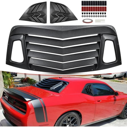 Rear Side Window Louver Fits for Dodge Challenger 2008-2023 Custom Fit Windshield Sun Shade Cover ABS in GT Lambo Style (Matte Black)