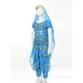 thumbnail image 2 of inhzoy Girls Indian Belly Dance Outfit Crop Top Ruffled Pants Hip Scarf Headscarf Festival Dancewear Sky Blue 7-9, 2 of 8