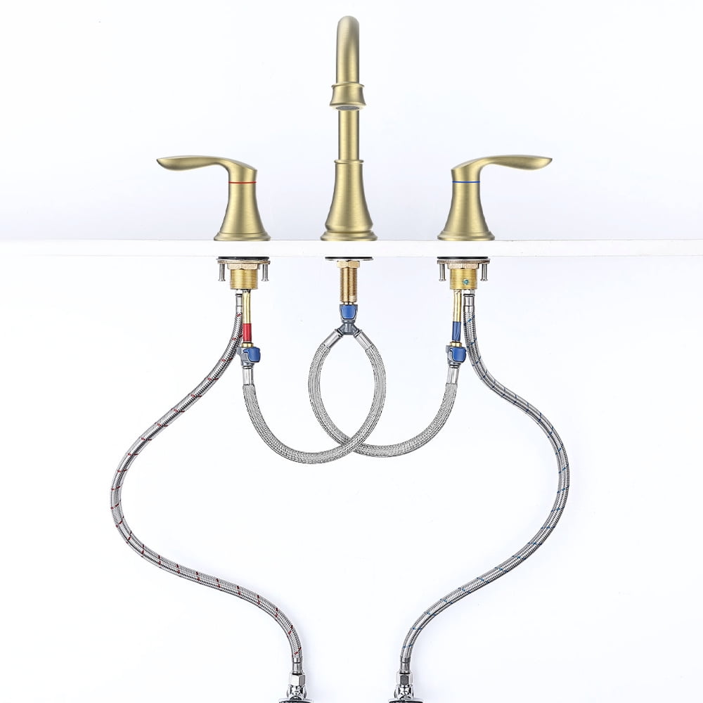 Tcbosik 2-Handle 8 inch Bathroom Sink Faucet, 3 Hole 360° Swivel Spout Vanity Sink Basin Faucet for Washroom, Kitchen and RV, Brushed Gold