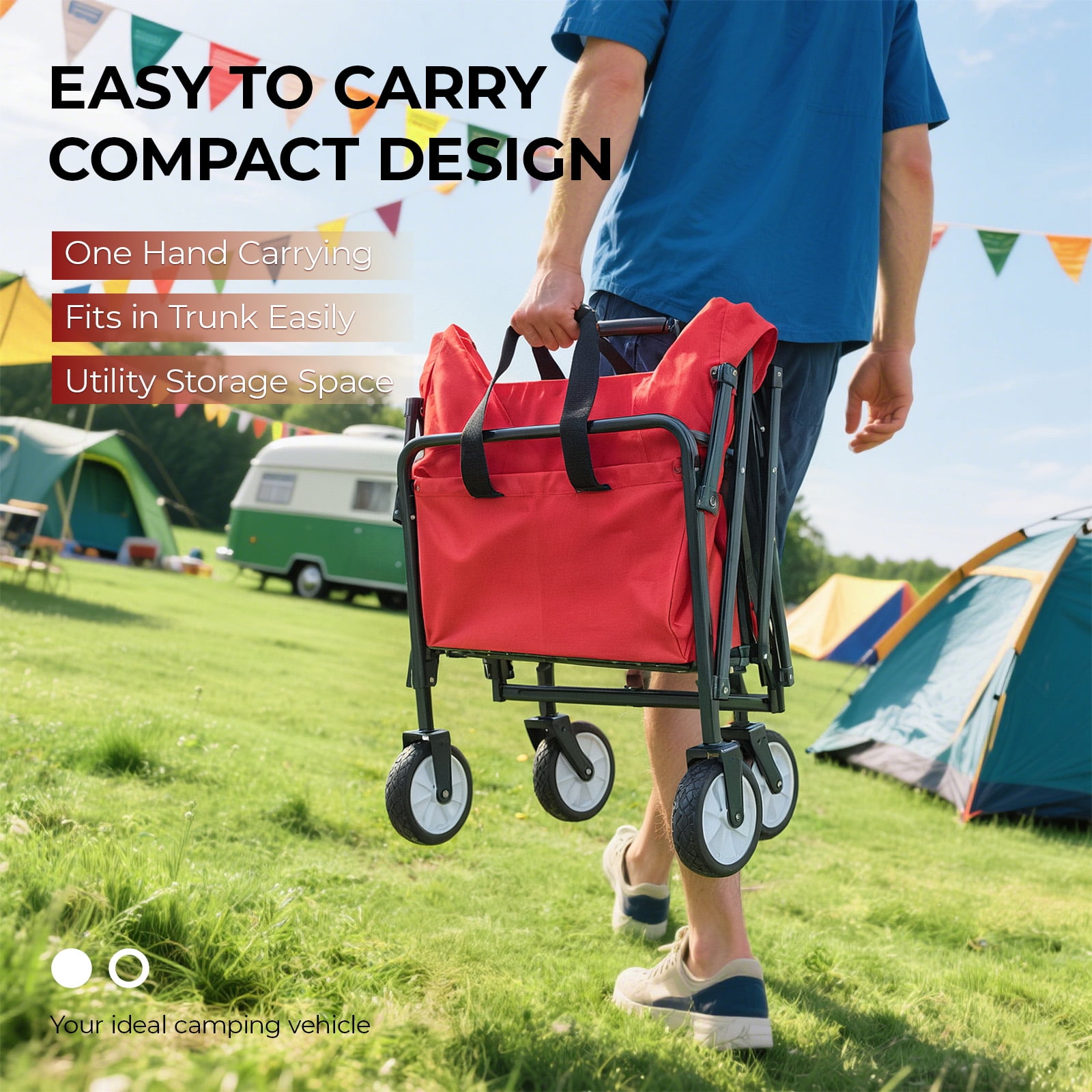 TLSUNNY 150lbs Collapsible Folding Wagon, Big Bucket Beach Cart, Heavy Duty Large Capacity Garden Wagon with Wheels for Outdoor Camping, Shopping, Sports, Grocery