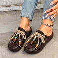 thumbnail image 4 of Women's Suede Flat Mules Beaded Lace Up Casual Round Toe Soft Sole Slip On Clogs Daily Work Non Slip Walking Slide Shoes Brown Size 7.5, 4 of 7