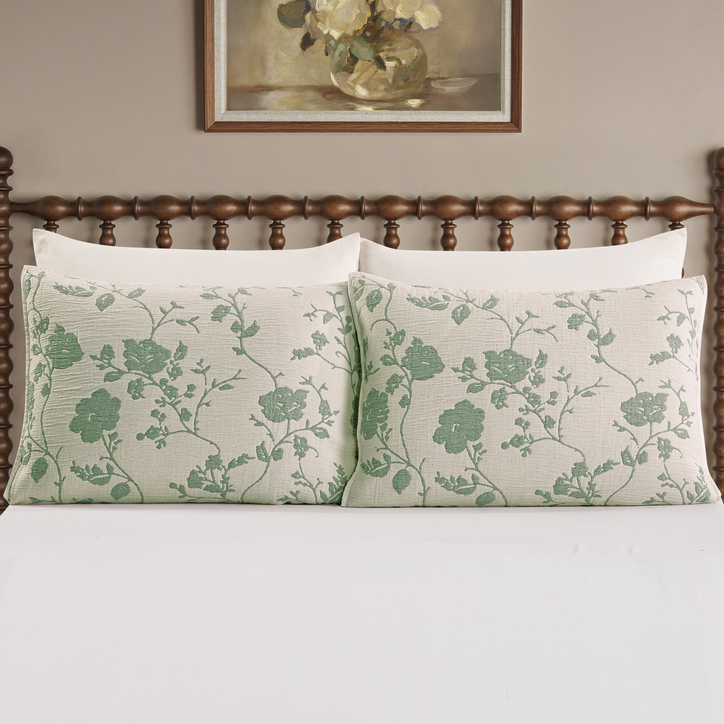 The Pioneer Woman Agatha Floral Gauze Pillow Sham, Standard, Green River, 2 pack