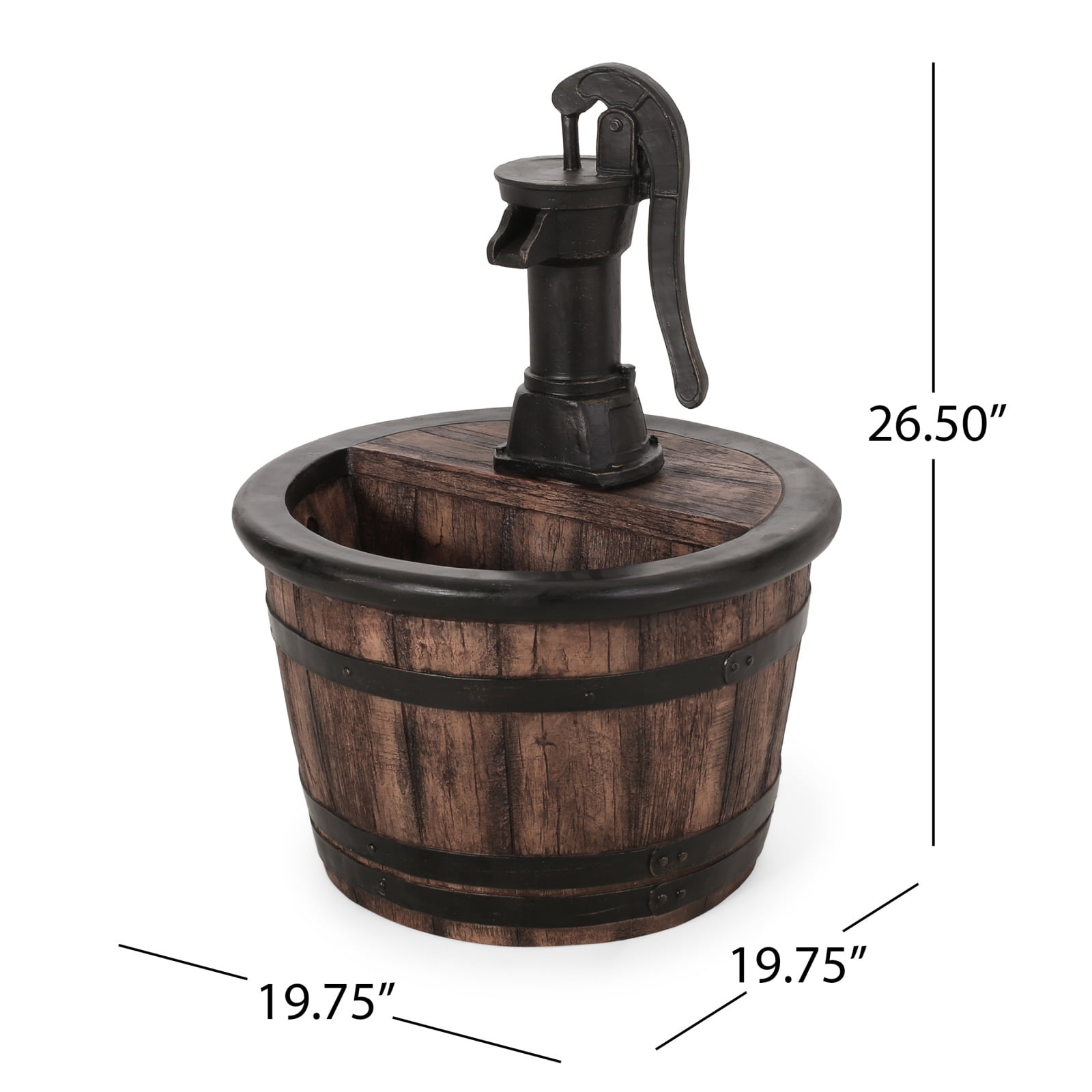 Hand Crafted Outdoor Floor Fountain with LED Lights Weather Resistant Barrel Design Waterfall Flow for Garden Patio Decor