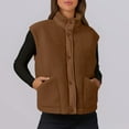 thumbnail image 3 of Gfyviroh Women's Fleece Vest Jackets Patchwork Snap Button Sleeveless Jackets with Pockets Stand Collar Lightweight Outerwear Coats, 3 of 5