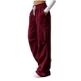 thumbnail image 4 of Costeam Womens Wide Leg Cargo Sweatpants Elastic Drawstring High Waist Deep Side Pockets Soft Knit Straight Loose Fit Casual Lounge Solid Color Athletic Trousers, 4 of 8