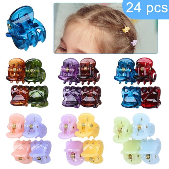LNKOO 24 Pieces Mini Hair Claw Clip Plastic Small Colorful Hair Clamps Clips Tiny No-slip Jaw Hair Clip for Women Girls All Hair Types Styling Hair Accessories, Assorted Colors
