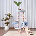 thumbnail image 2 of Cat Tree . es Cat Tower for Indoor Cats Cat Condo with Perches Basket Leaf Feeding Bowl Multi-Level Plush Modern Cat Furniture with Scratching Posts Light HCTW, 2 of 9