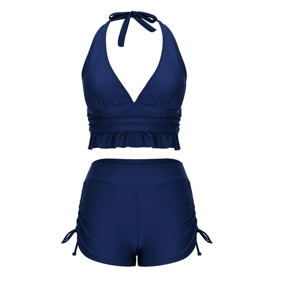 YHAJDS Bathing suit for Women 3 Piece Plaid V Neck Tankini Set Top Skirt Bottom
