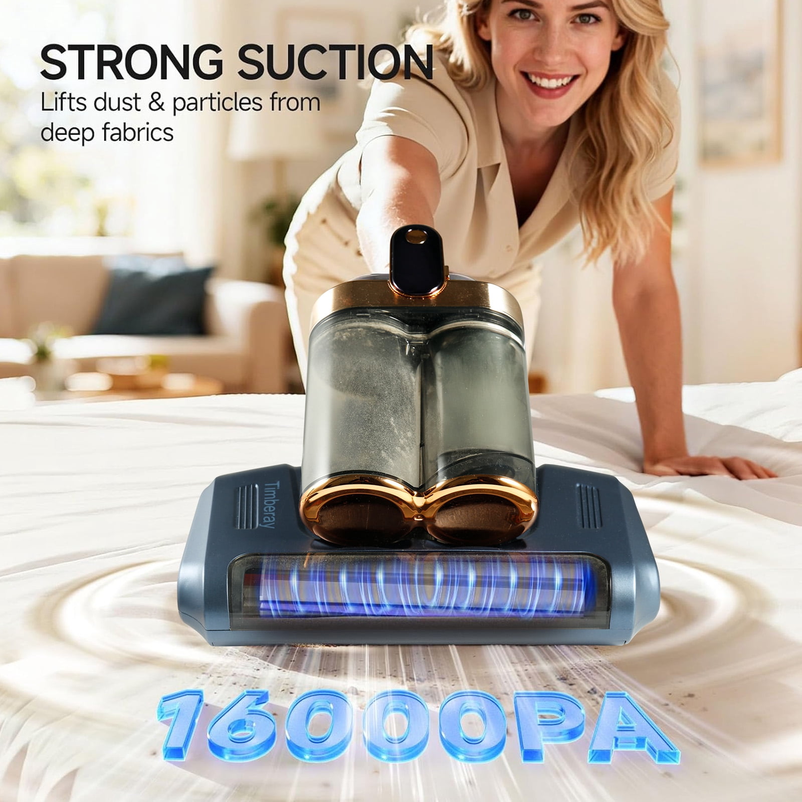 Timberay Mattress Vacuum Cleaner - 16000PA Powerful Suction Dust Mite Remover for Deep Bed Crevice Cleaning
