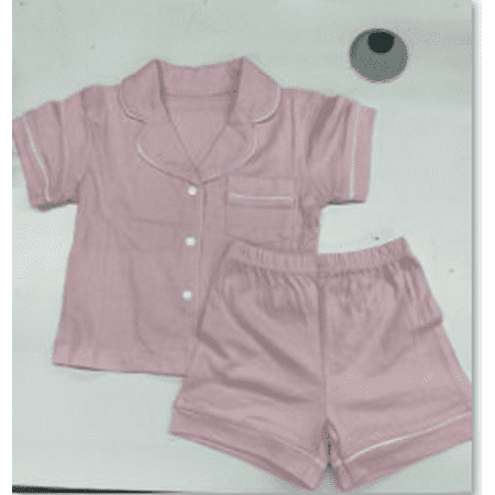 

Little Boy and Girl s 2-piece Pajama Suit Children s Solid Color Short Sleeve Button Top Short Pants Suits