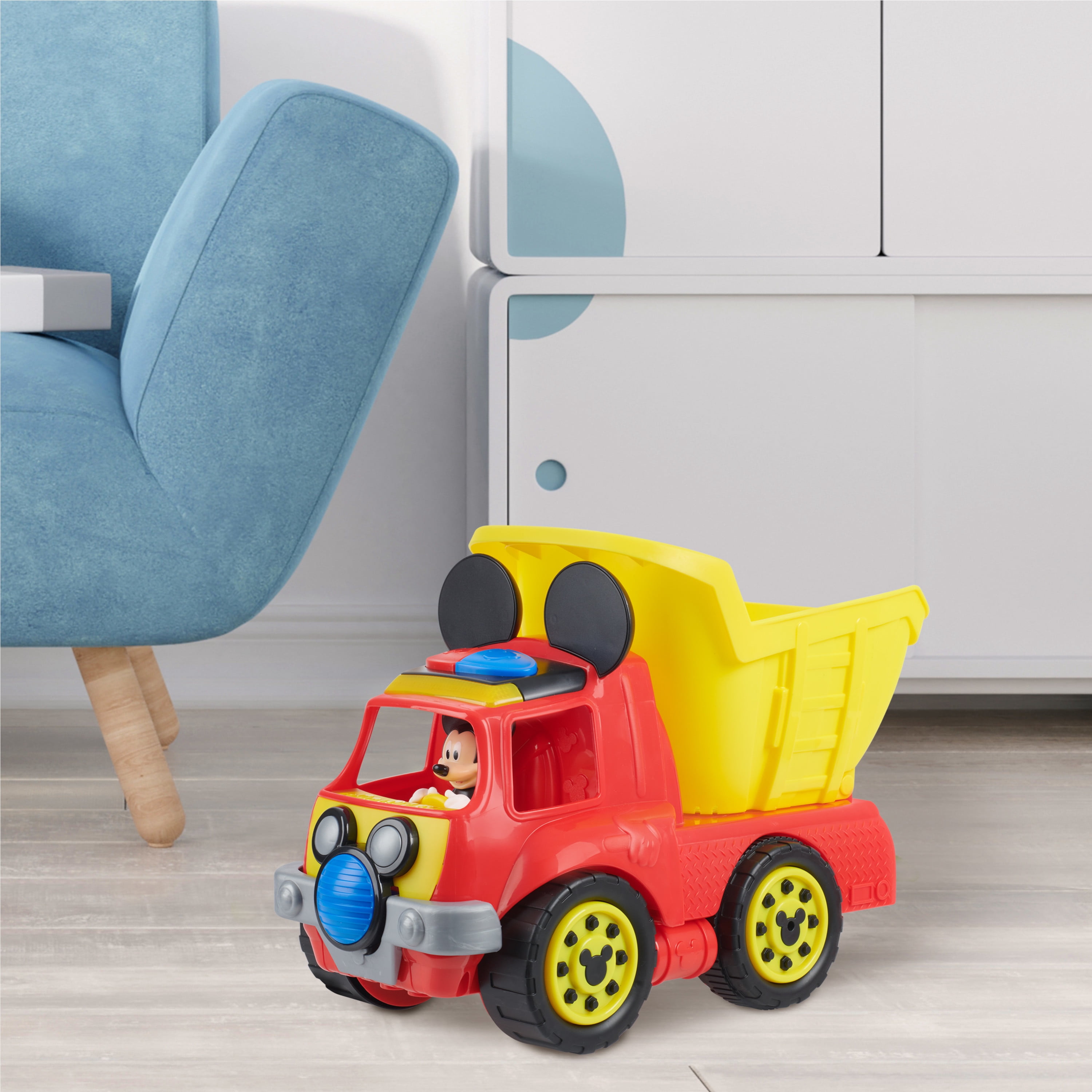 Disney Junior Mickey Mouse Funhouse Wacky Wheeler Dump Truck, Interactive Toy Construction Vehicle with Lights and Sounds,  Kids Toys for Ages 3 Up, Gifts and Presents