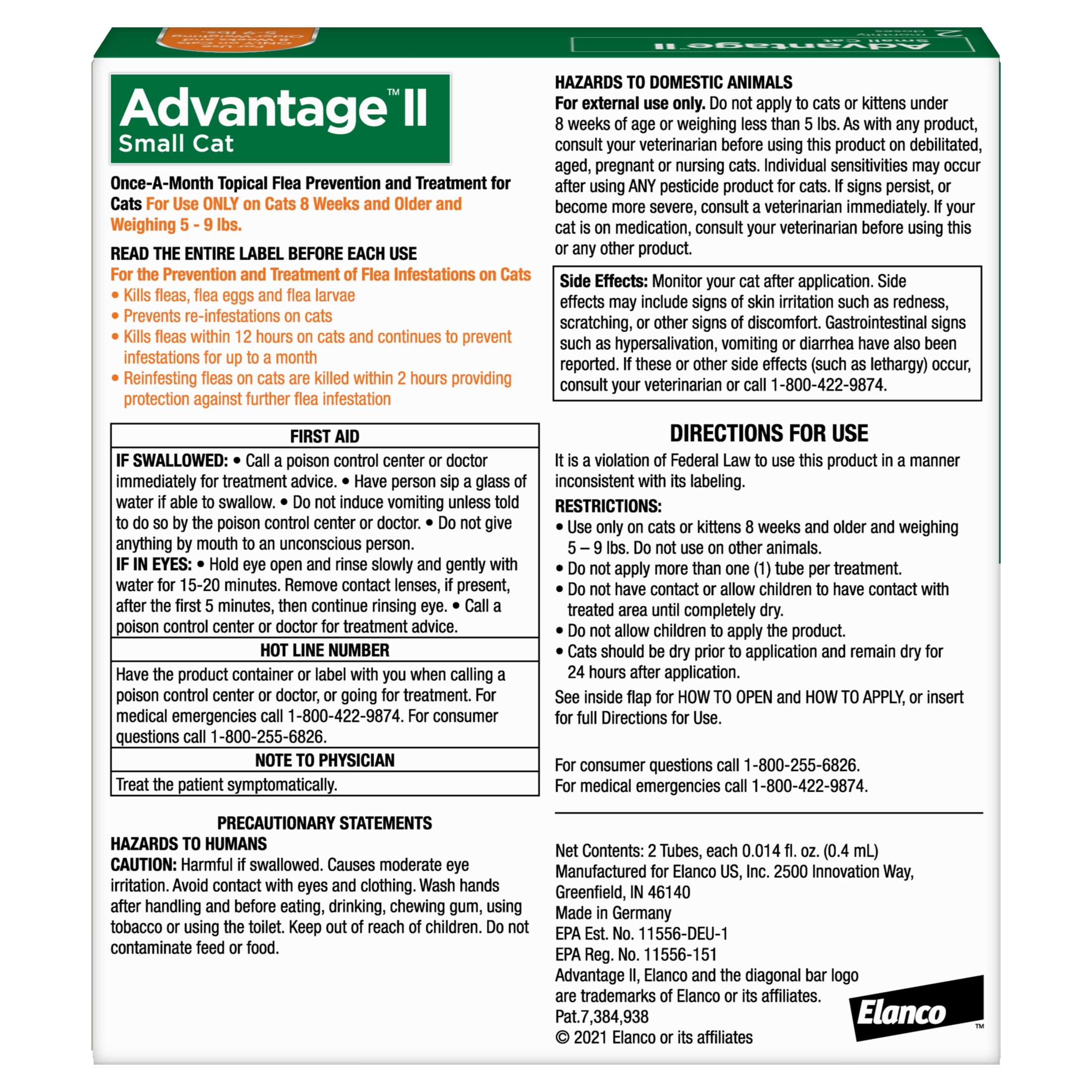 Advantage II Vet-Recommended Flea Prevention for Small Cats 5-9 lbs, 2-Monthly Treatments