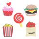 thumbnail image 1 of KAKOWELY Juego de 5 imanes creativos para nevera con forma de palomitas de maíz, pastel, hamburguesa, tomates, piruleta y bolsa., 1 of 5