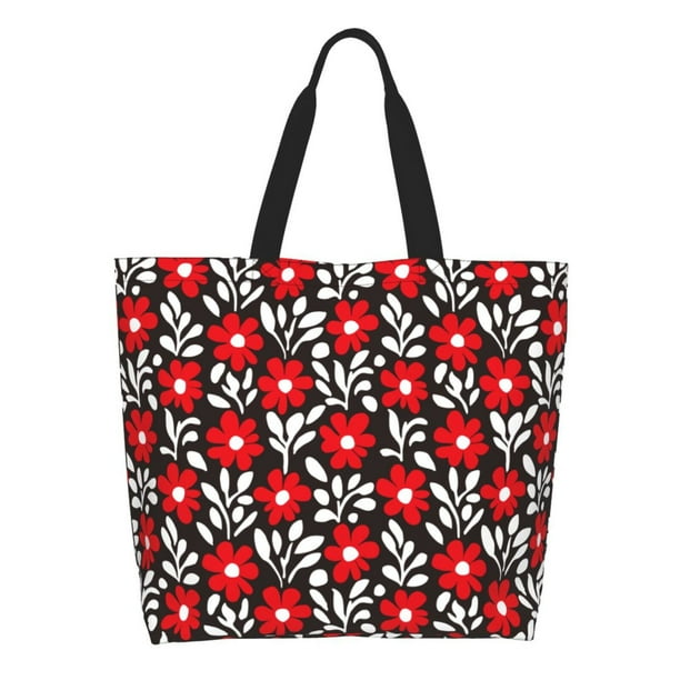 Disketp Red Floral Bolsa Tote Estampada para Mujer, Bolso de Hombro y de Mano para Compras y Viajes