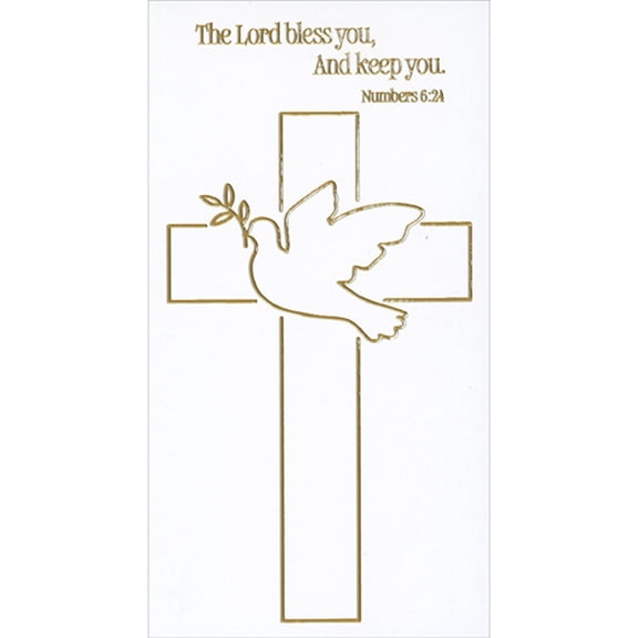 RSVP The Lord Bless You and Keep You: Dove and Cross Outline Money Holder / Gift Card Holder 1st / First Communion Congratulations Card