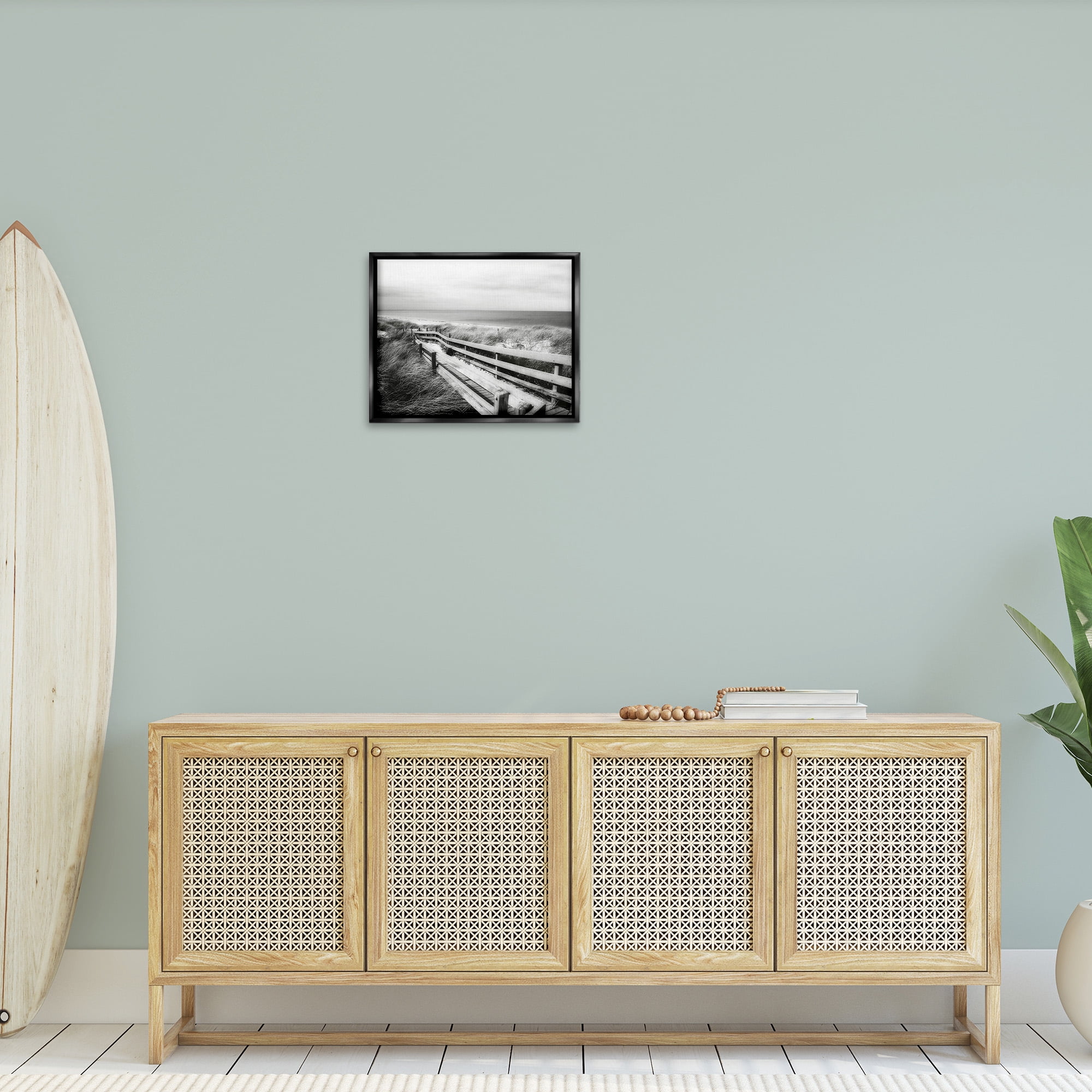 Stupell Industries Coastal Boardwalk Landscape Landscape Photography Black Floater Framed Canvas Art Print Wall Art, 21 x 17